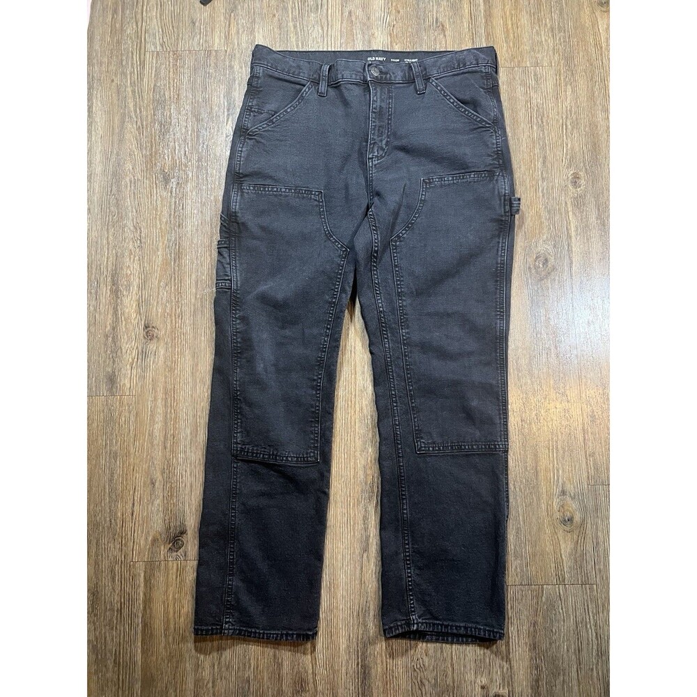 Y2K Double Knee Carpenter Jeans Black Size 34x30 Old Navy Work Pants Canvas Flex